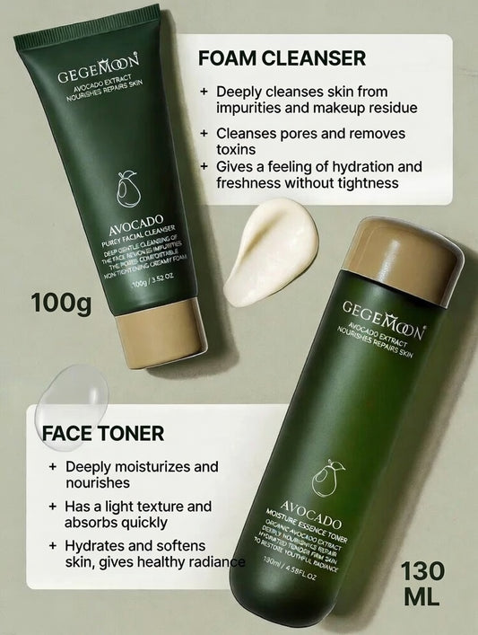 GEGEMOON Avocado Moisturizing 6-Piece Set Organic Deep Hydration Glow Skin Care Gift Kit