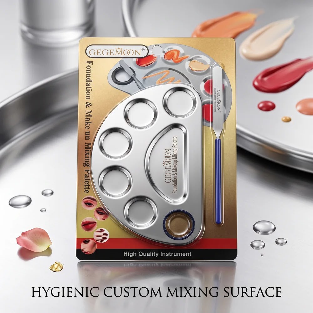GEGEMOON Foundation & Makeup Mixing Palette – Stainless Steel with Spatula for Custom Shades