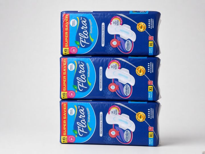 Flora Maxi Thick XL sanitary pads pack close-up