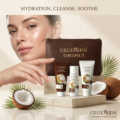 Coconut 3-in-1 Complete Skincare Travel Set – Compact Daily Beauty Kit for On-the-Go Skin Care