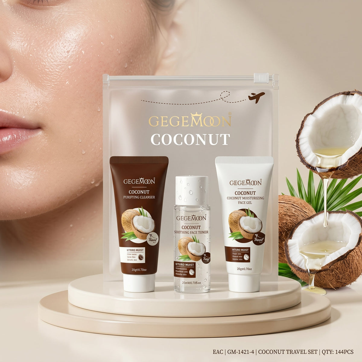 Coconut 3-in-1 Complete Skincare Travel Set – Compact Daily Beauty Kit for On-the-Go Skin Care