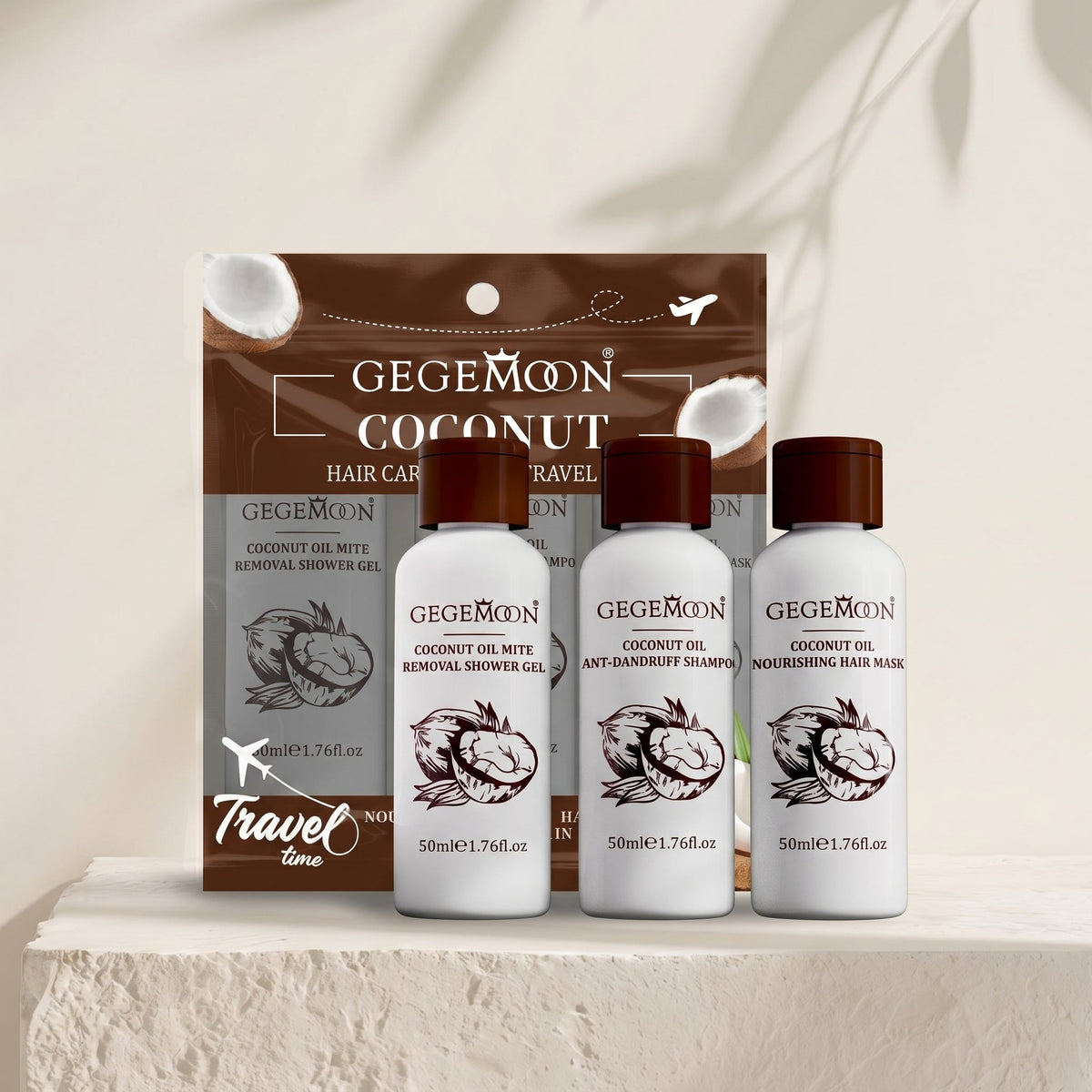 Coconut Oil Hair Care Travel Set – Anti-Dandruff Shampoo, Nourishing Hair Mask & Shower Gel